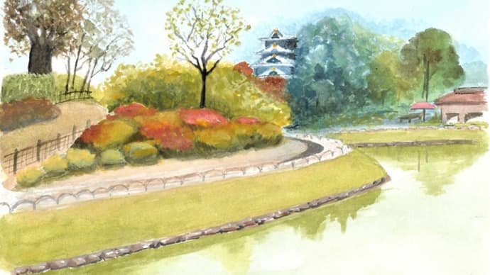 岡山の後楽園(水彩画)