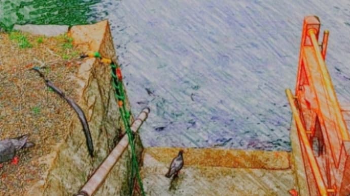 色鉛筆　高松城の石垣とお堀と小舟