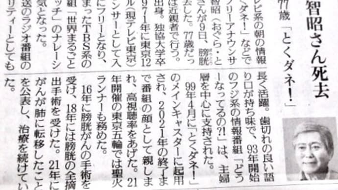 小倉智昭さんが亡くなった。