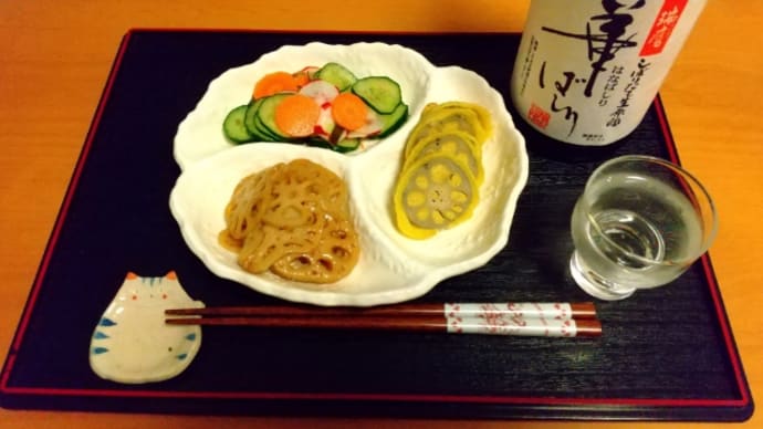 夕食としぼりたて生原酒「華ばしり」と亀萬酒造淡酒にごり