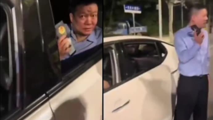 公権力を振りかざし、飲酒運転の取り締まりから逃れようとする警察幹部=中国 河南