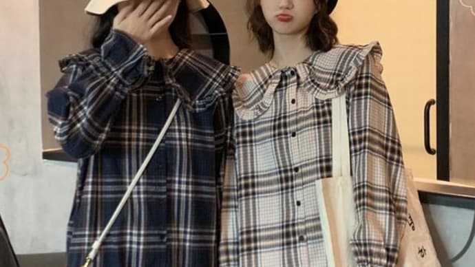 韓国ファッション レディース チェック柄 ワンピース フリル フロントボタン 長袖