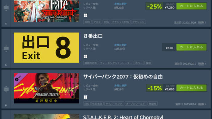 【悲報】積みゲー増加回避?Staem冬セール終了
