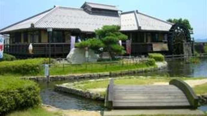 能登川水車公園と宗祇像 in 滋賀県東近江市能登川町