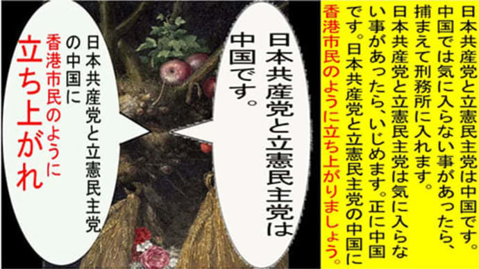 世界の名画で立憲民主党の中国に香港市民のように立ち上がれのアニメーション アルチンボルド編1