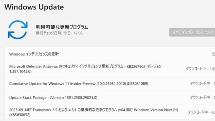 Windows 11 Canary チャンネルに 累積更新(KB5031089)が配信されてきました。