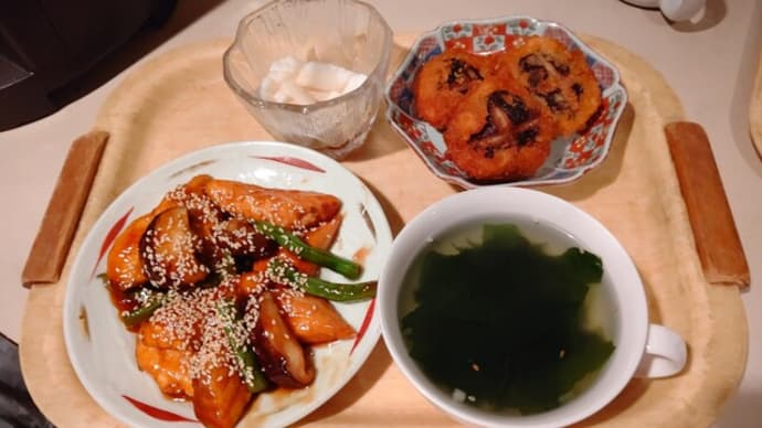 鮭と椎茸の甘酢炒め