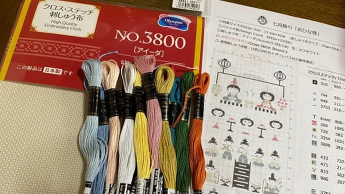 おひなさま七段飾りのクロスステッチ