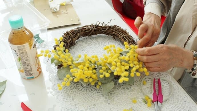 ミモザとチューリップ 春のお花レッスン