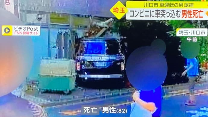 埼玉でクソ外道がワゴン車で複数の車を破壊して高齢者を殺害した後コンビニを破壊