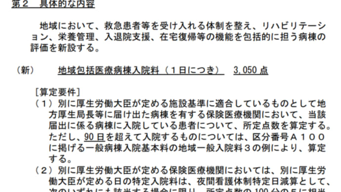 診療報酬改定で気になること、地域包括医療病棟