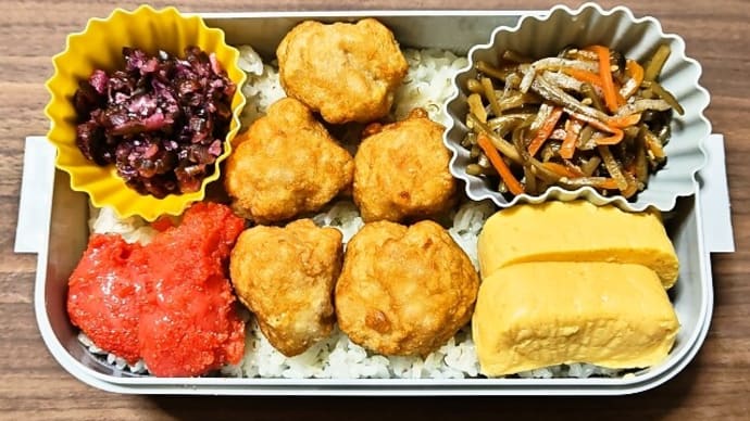 今日の手作り弁当(麦ごはんの唐揚げ弁当)(2025年6月19日)