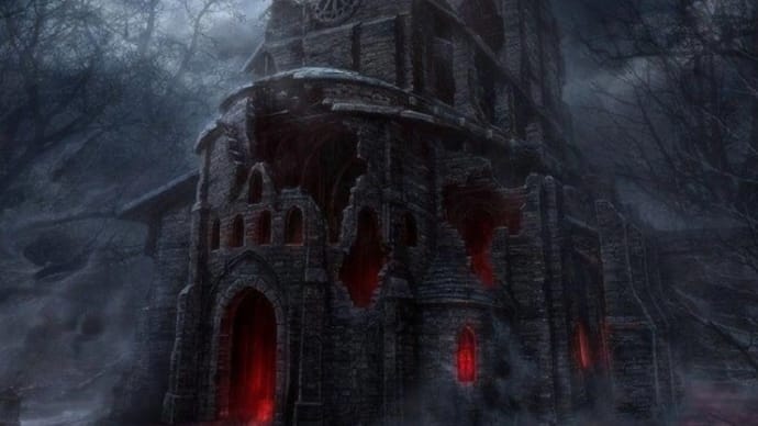 Foreboding Gothic Vampiric Hell Castle Or Cathedral.  😈👹👺👻💀☠️🎃👽🤟🤘👌🧛‍♂️🎩🦇🌑🔥🏚️🏰⛫⚰️⚱️🪦