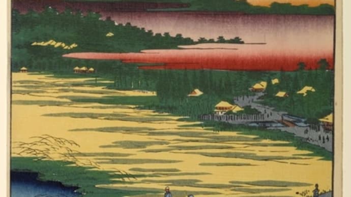 名所江戸百景を訪ねて　第１１７景 「高田姿見のはし俤の橋砂利場」