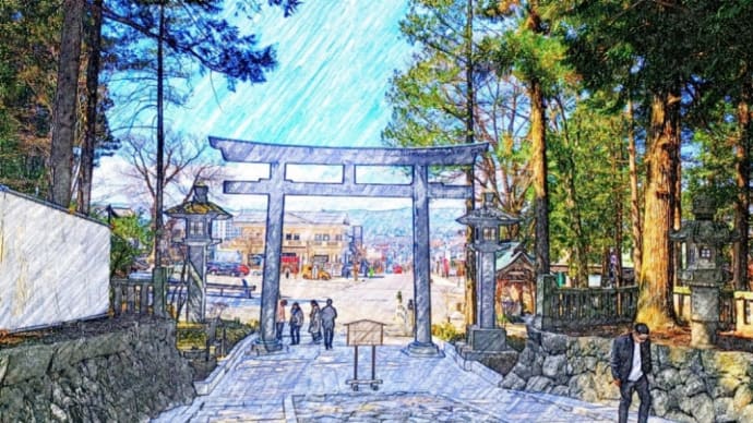 諏訪大社 下社秋宮より参道を望む