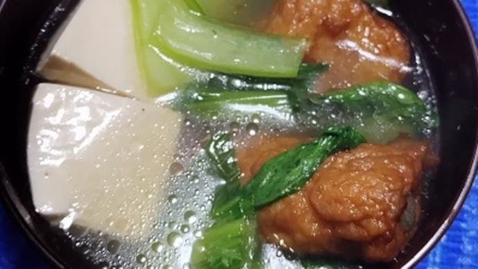 【01/24昼食】フカヒレ豆腐青梗菜ごぼう巻うずら巻スープ、とにかくあたたたまったんだね:D