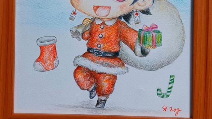 色鉛筆で炭治郎サンタ🎅を描いてみました。