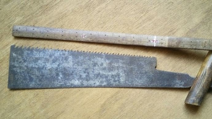 撞木柄のガガり鋸で、赤松を