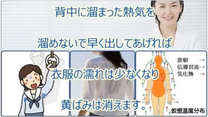 「背中クールタイ」動画集:暑さ対策、汗の臭い、汗ジミ、黄ばみ対策は?