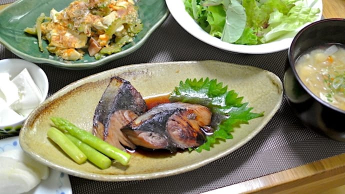 ブリの照り焼き&ゴーヤチャンプルー定食⭐︎