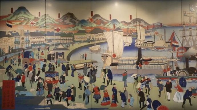 神戸市営地下鉄三宮駅構内 摂州神戸海岸繁栄之図の掲示