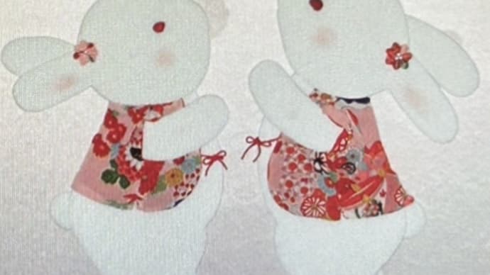 押し絵作品「仲良しうさぎ姉妹🐇🐇」・・・押し絵で「吊るし飾り」も(o^^o)