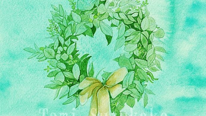 絵画販売・水彩画原画「オリーブの葉のリース」