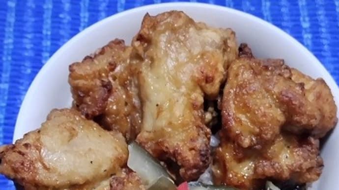【12/19晩御飯】桜島鶏もも唐揚げ、揚げ立てだったけど晩御飯まで我慢したんだね:P