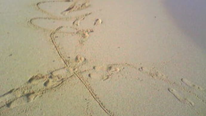 白い砂浜に絵を描いて