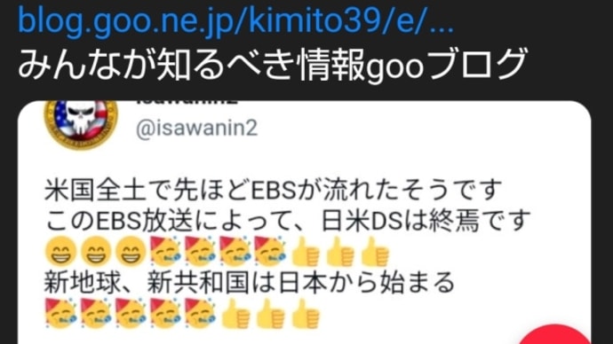米国全土でEBS緊急放送が流れたそうです!5月18日!このEBS放送によって、日米DSは終焉です!EBS=世界緊急放送が放送された後に【ゲサラQフォンとUBI給付】が民意へ開始されます!