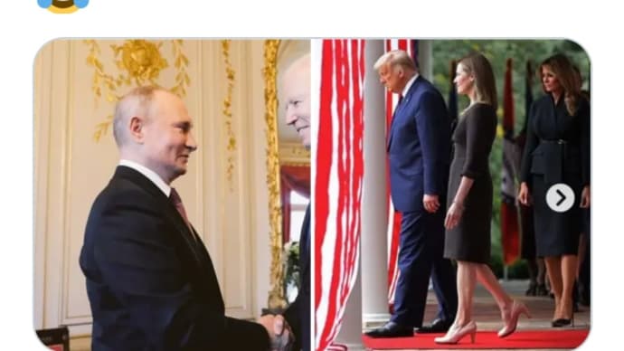 プーチン・バイデン対談、バイデンの中身はトランプ大統領だったようです！体格と背中の丸みがトランプにそっくり！ゴムマスク【バイデン？】がプーチンをトランプ大統領と呼んだのは私はトランプと表現した