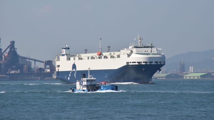 TRANSFUTURE10 　自動車運搬船　トヨフジ海運株式会社　海峡を航行