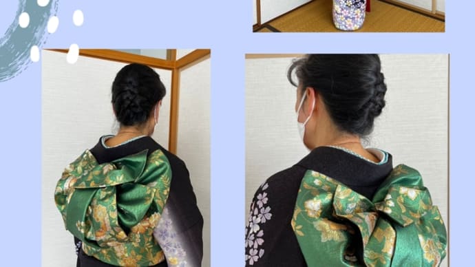 木青会館のきもの教室(金曜)は、アシスタントさんたちの振袖練習、モデルは私(#^.^#)