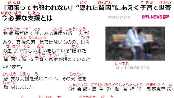 頑張っても報われない・隠れた貧困フリガナ付き(ルビ)記事206