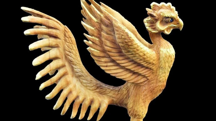クスノキで鳳凰彫刻