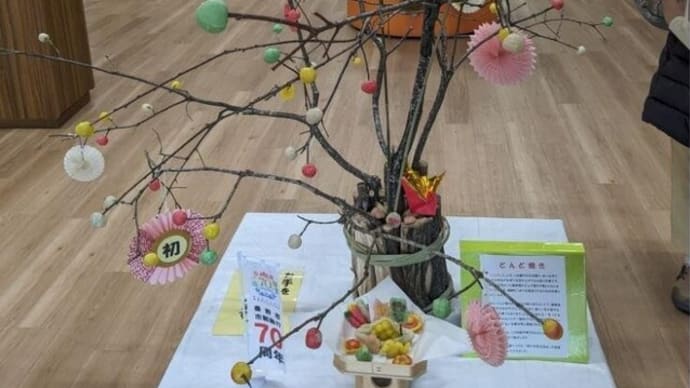 篠窪(しのくぼ)の隣町 西公民館に「団子飾りの花」を生ける (2025/01/17)