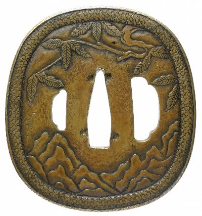 菊花形 真鍮地 鳥図鐔 鍔 黄銅