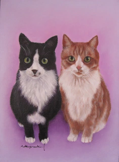 油絵　専用品　頭に花をのせた猫2