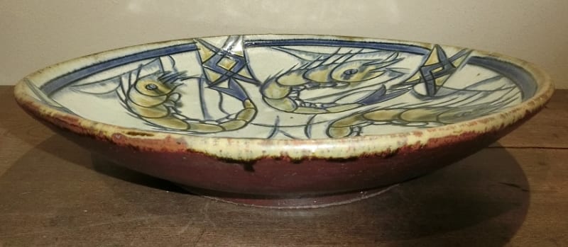 壺屋焼 白化粧地呉須海老文大皿 金城次郎作 その5 - 夜噺骨董談義 壺屋焼 白化粧地呉須海老文大皿 金城次郎作 その5 - 夜噺骨董談義