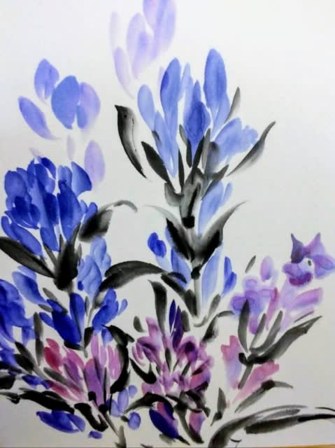 【真作】絵画　日本画6号　竜胆（リンドウ）図　清らかな群青の植物画　W108 真作】絵画 日本画6号 竜胆（リンドウ）図 清らかな群青の植物画