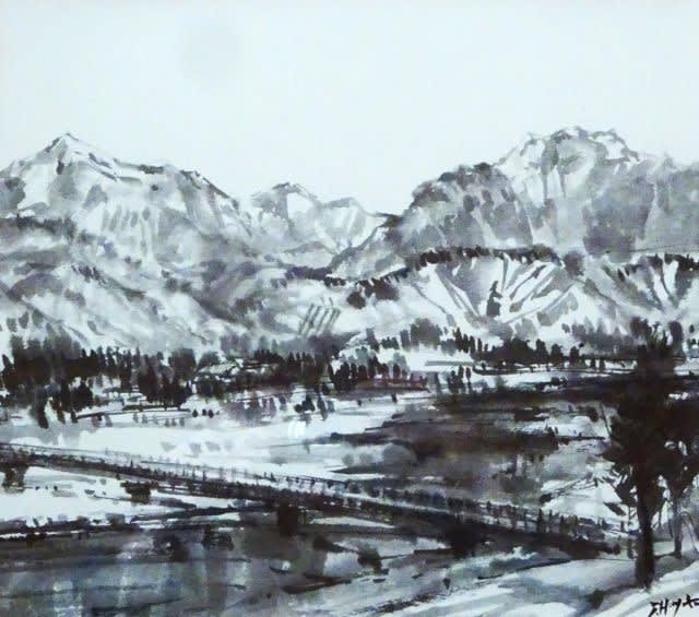 早津 剛 雪国の民家「油絵、水墨画」 - 阿賀野市ブログ応援隊