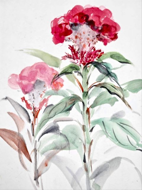 墨彩画で描く「鶏頭」 - 水墨画・墨彩画家 岡田潤のあッこりゃ 墨彩画で描く「鶏頭」 - 水墨画・墨彩画家 岡田潤のあッこりゃ