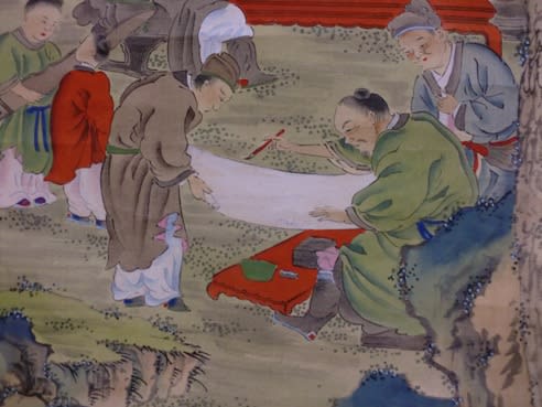 模写】【伝来】M4529〈小田海僊〉月下舟趣図 南画家 王贏 山口の