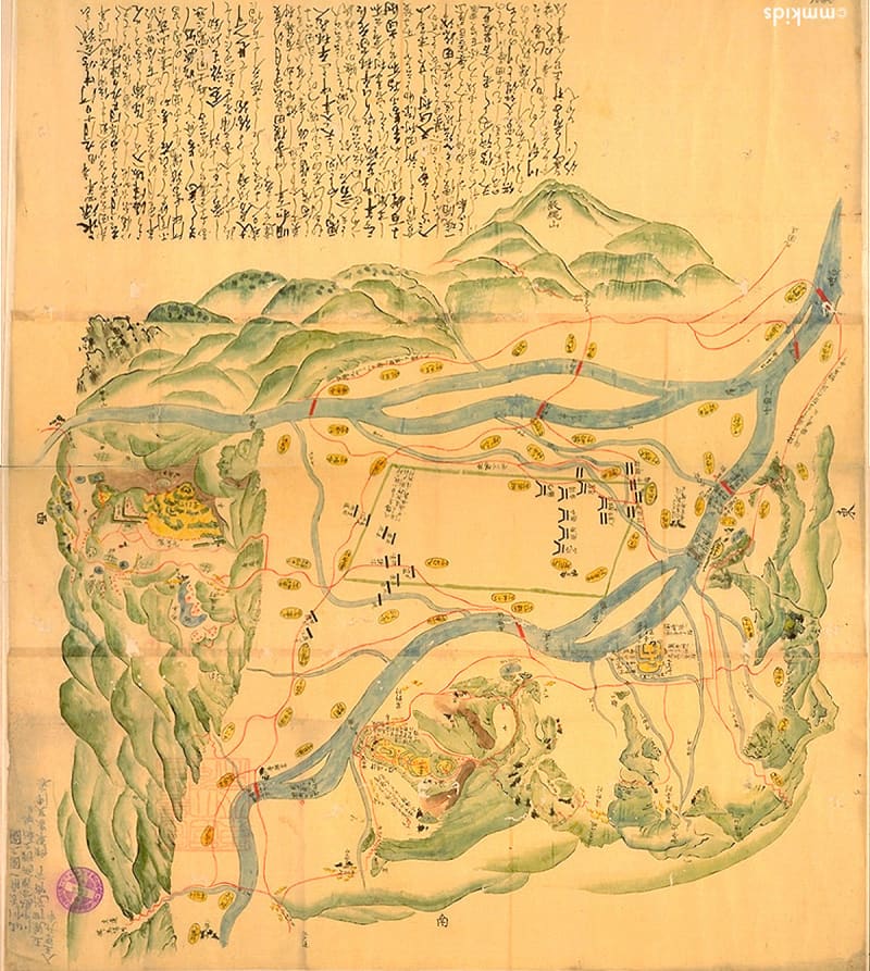 河中島合戰圖」武田の軍学書『甲陽軍鑑』編者、小幡景憲彩色 河中島合戰圖」武田の軍学書『甲陽軍鑑』編者、小幡景憲彩色