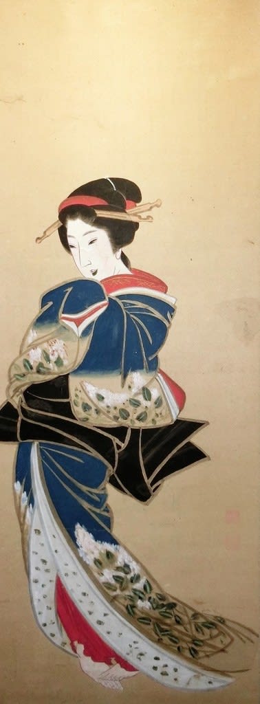 真作/雲山（画）/春畝（賛）/酒気美人画賛/美人図/掛軸/名家伝来