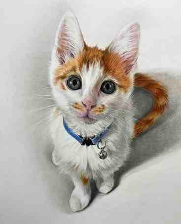 油絵 　専用　バスクシャツを着て自画像を描く猫
