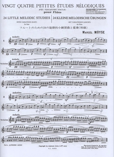 モイーズフルートのための24の旋律的小練習曲と変奏(初級)-