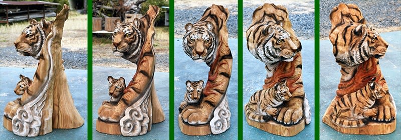 トラの親子作品 彫刻 来年の干支 奉納作品 - CHAINSAW ART JAPAN