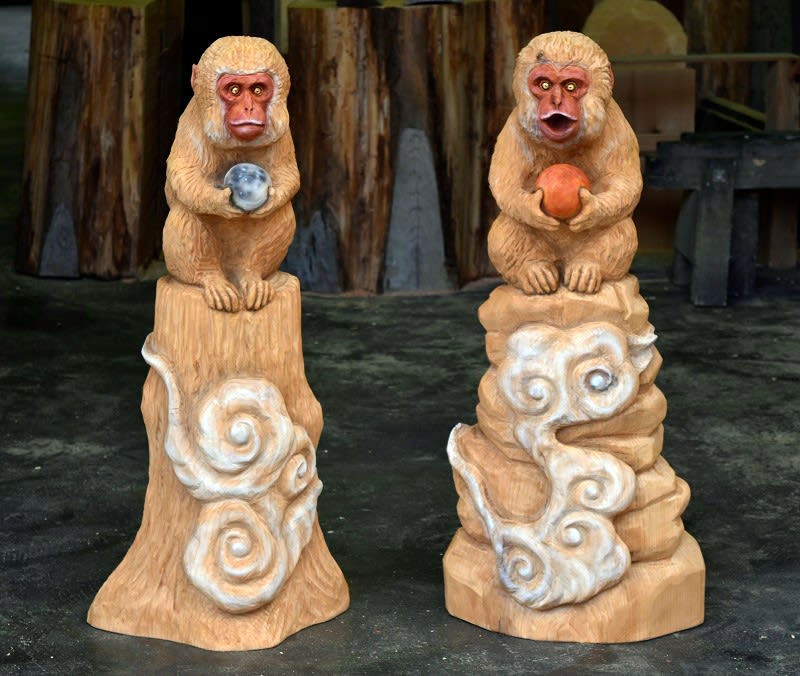 特殊作品彫刻オーダー サル「阿,吽」（4作品中の3,4体目） - CHAINSAW ART JAPAN・ケイジの仕事記録