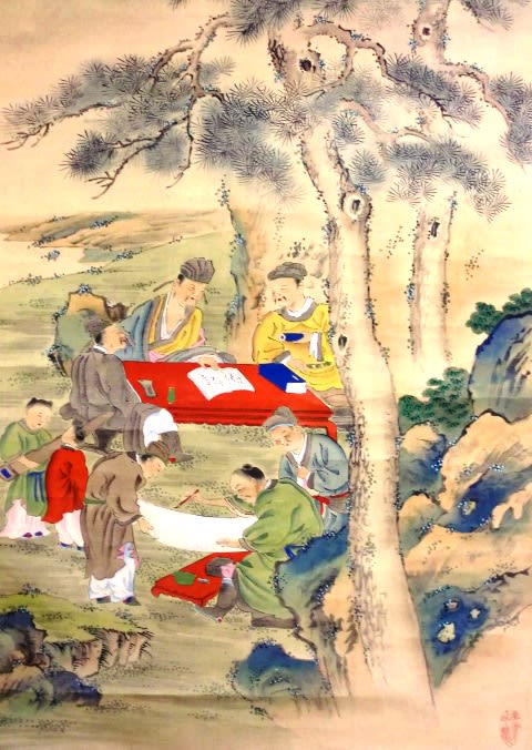 模写】【伝来】M4529〈小田海僊〉月下舟趣図 南画家 王贏 山口の